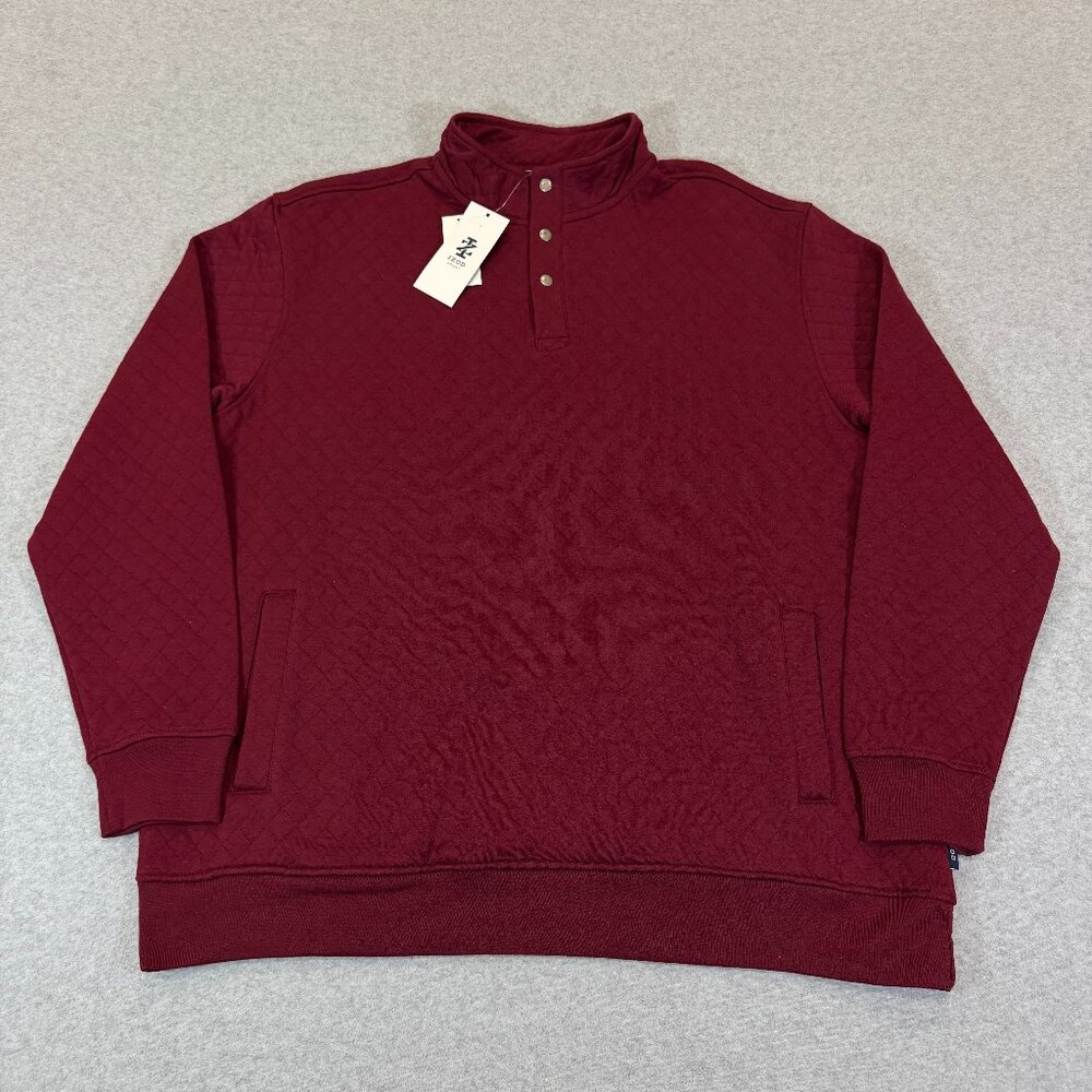 IZOD Sport Mens Quilted Snap Mock Neck Pullover Sweatshirt Maroon XL Pockets NWT